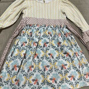 Matilda Jane Style Yellow and Gray Patterned Kids Dress